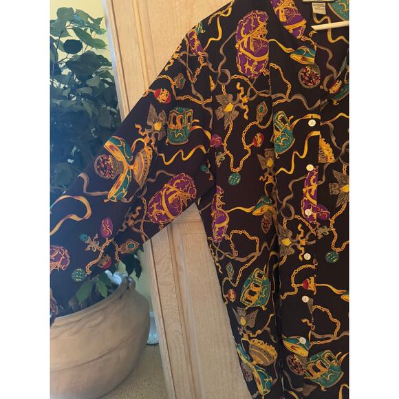 Vintage NOTATIONS Woman’s Faberge Egg Decidance Gem Tone Button-Up - Picture 5 of 7